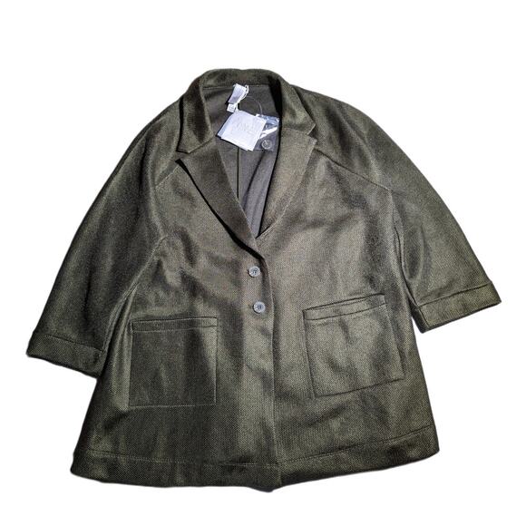 Marla Wynne Layers Olive Green Mesh 3/4 Sleeve Two Button Blazer Sz 1X NWT - Picture 1 of 5